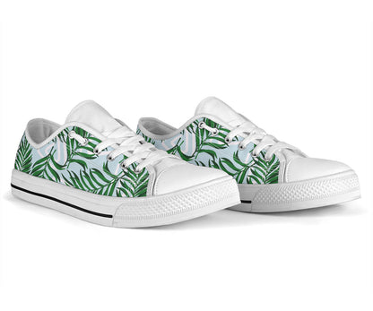 Palm Leaves Pattern Print Design PL06/lowtopshoes.jpg White Bottom Low Top Shoes