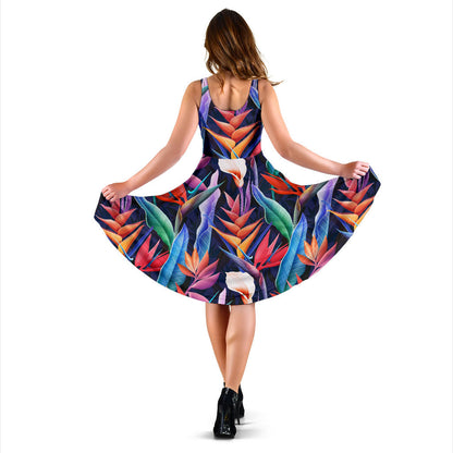 Tropical Flower Pattern Print Design TF023 Midi Dress
