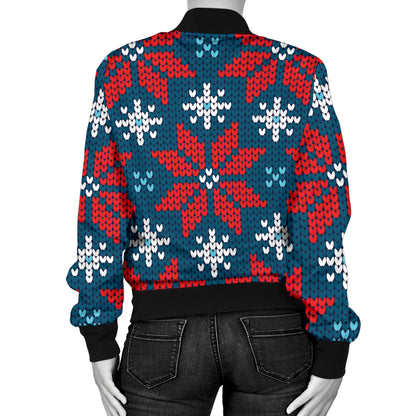 Poinsettia Pattern Print Design A02 Women's Bomber Jacket