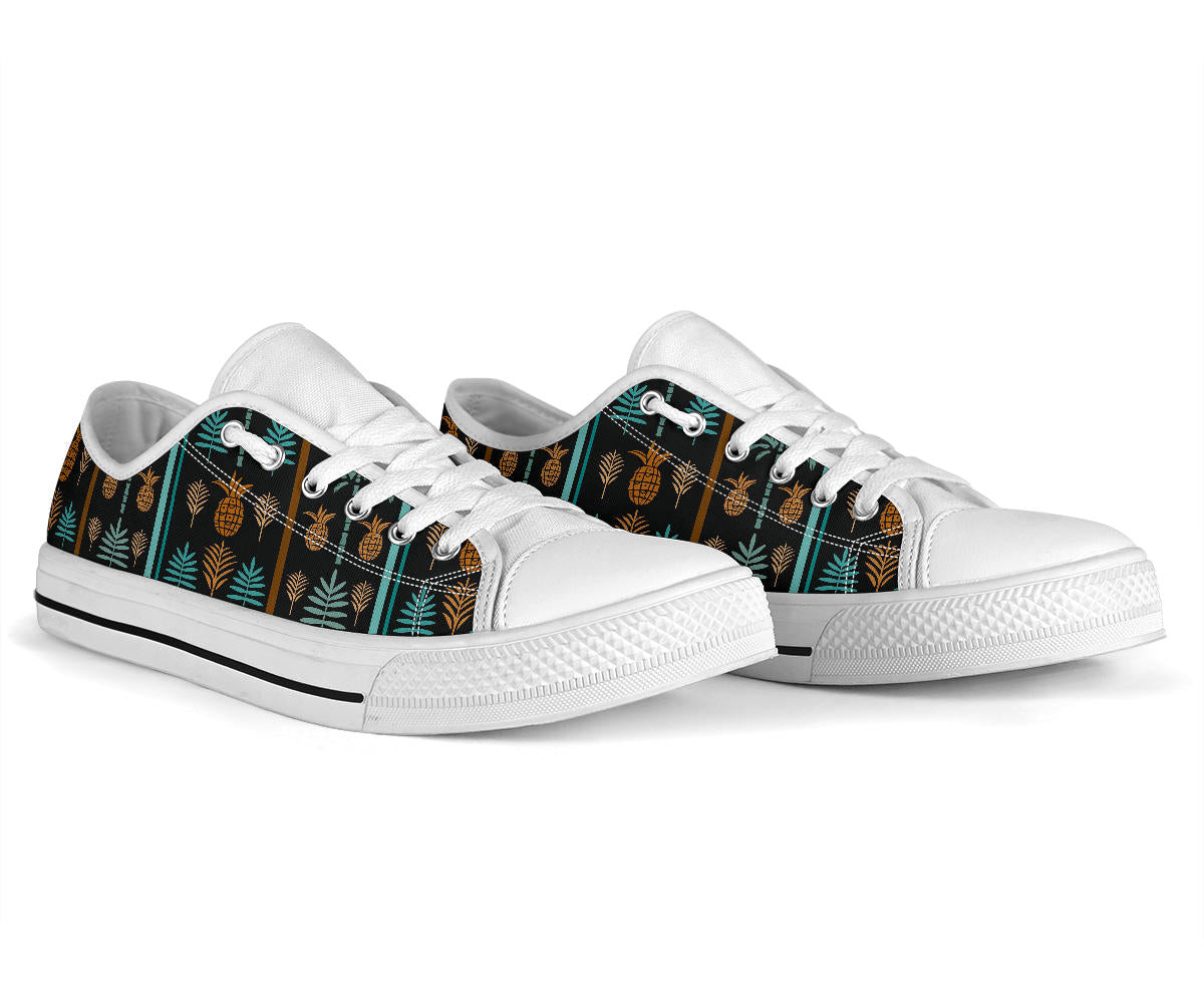 Hawaiian Themed Pattern Print Design H023 White Bottom Low Top Shoes
