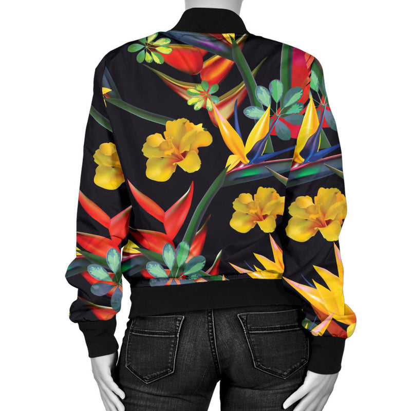 Bird Of Paradise Pattern Print Design BOP016 Women Bomber Jacket