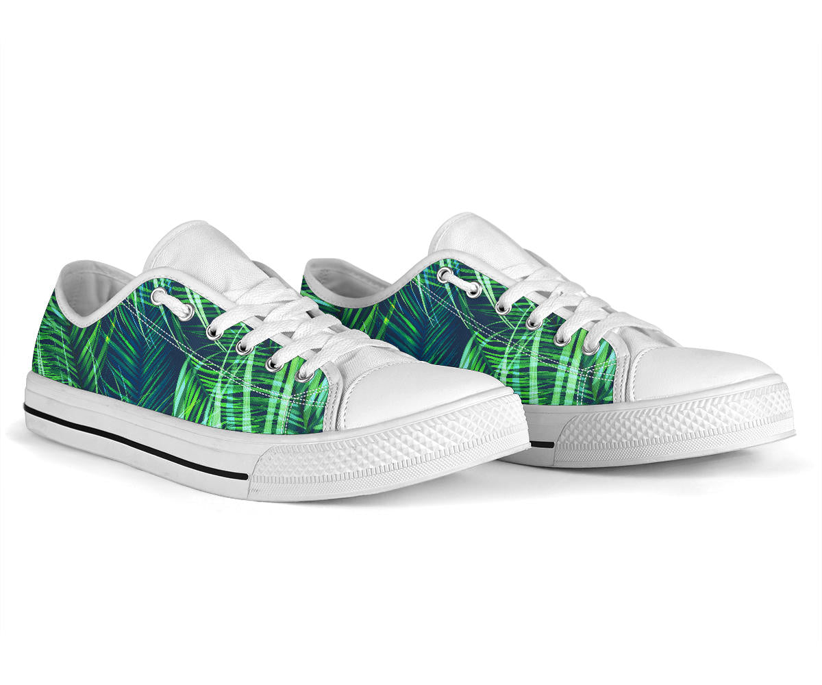 Palm Leaves Pattern Print Design PL02 White Bottom Low Top Shoes