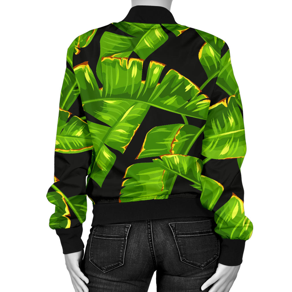 Banana Leaf Pattern Print Design BL06 Women Bomber Jacket