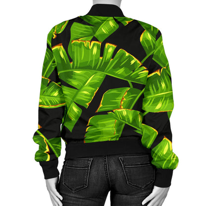 Banana Leaf Pattern Print Design BL06 Women Bomber Jacket
