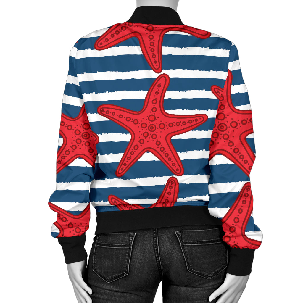 Starfish Red Pattern Print Design 02 Women's Bomber Jacket
