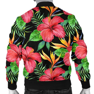 Red Hibiscus Pattern Print Design HB07 Men Bomber Jacket