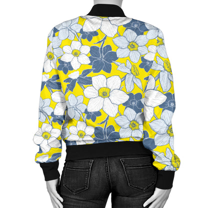 Daffodils Pattern Print Design 01 Women's Bomber Jacket