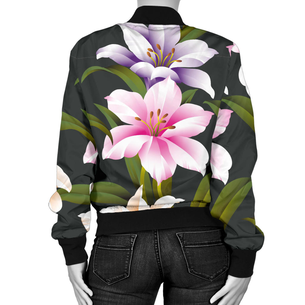 Lily Pattern Print Design LY01 Women Bomber Jacket
