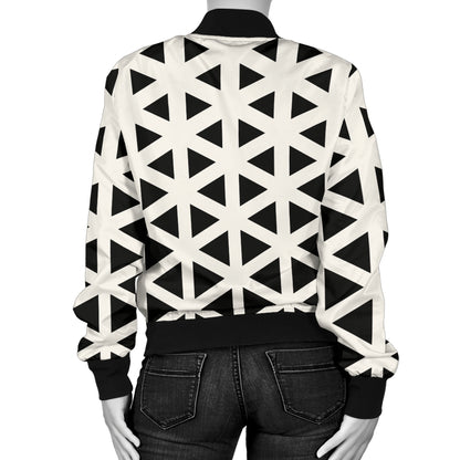 Geometric Black White Pattern Print Design 03 Women's Bomber Jacket