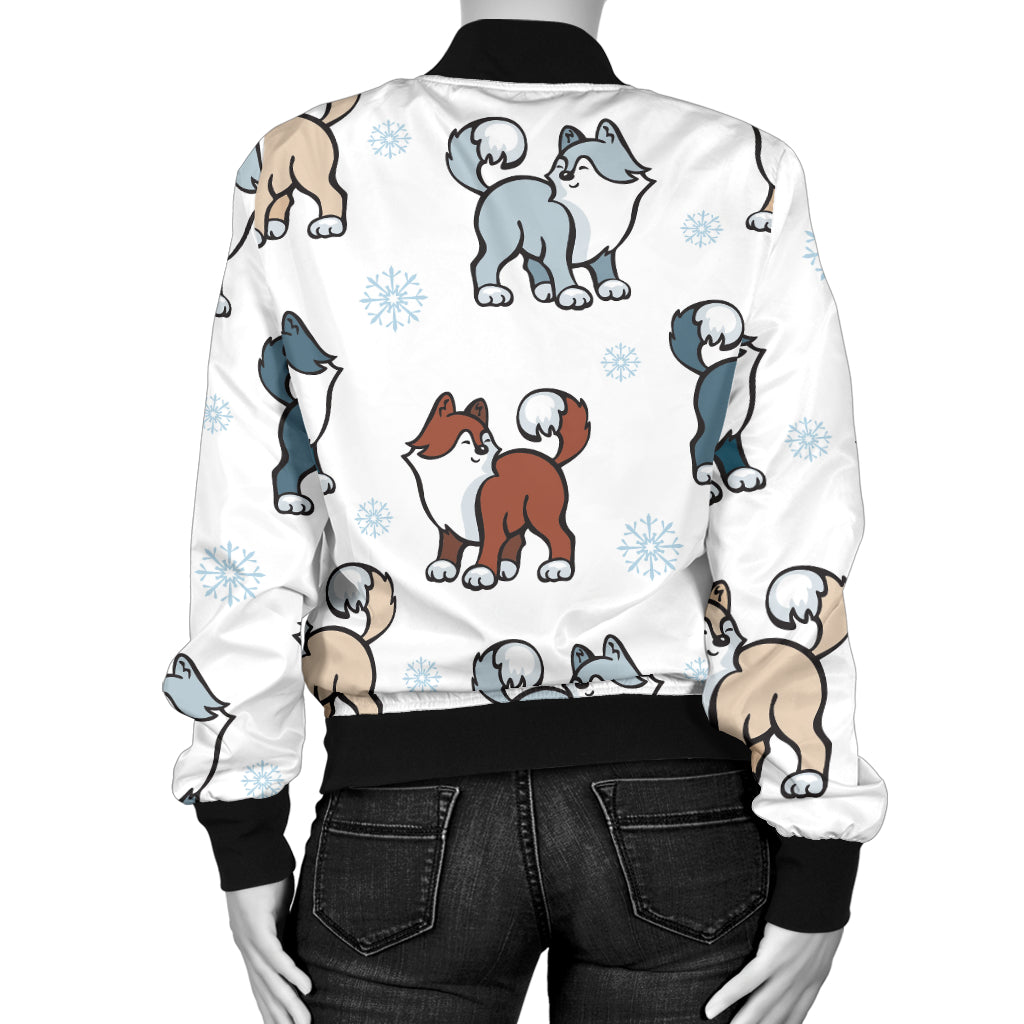 Alaskan Malamute Pattern Print Design 02 Women's Bomber Jacket