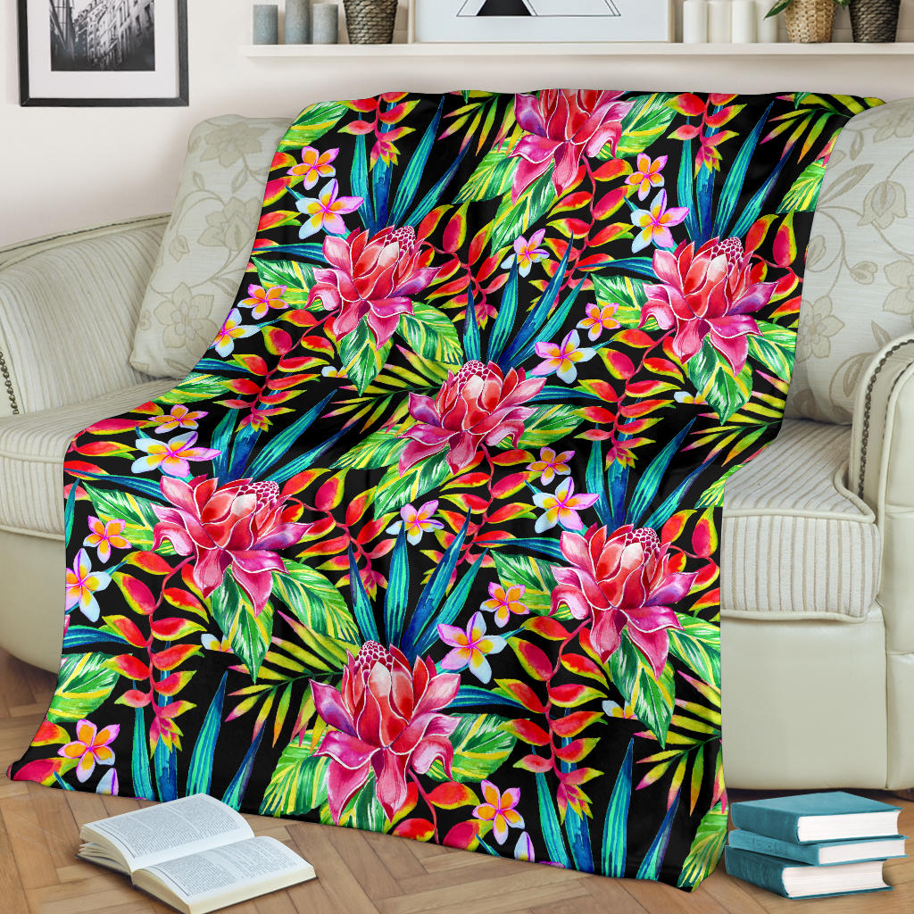 Heliconia Pattern Print Design HL02 Fleece Blanket