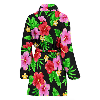 Pink Red Hibiscus Pattern Print Design HB023 Women Bathrobe