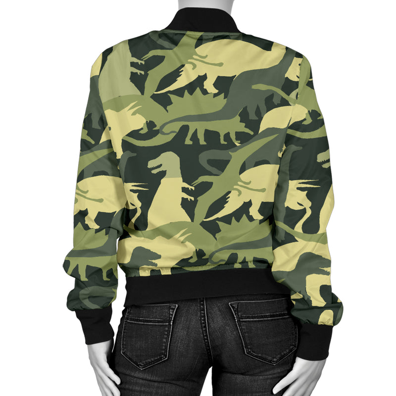 Camouflage Dinosaur Pattern Print Design 03 Women's Bomber Jacket