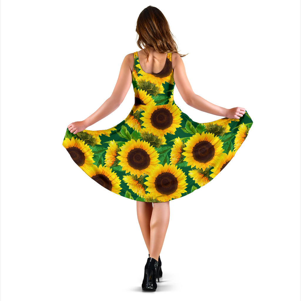 Sunflower Pattern Print Design SF02 Midi Dress