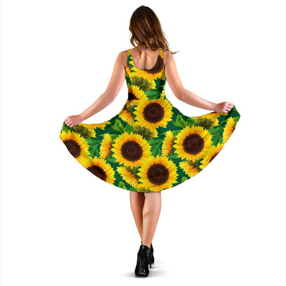 Sunflower Pattern Print Design SF02 Midi Dress