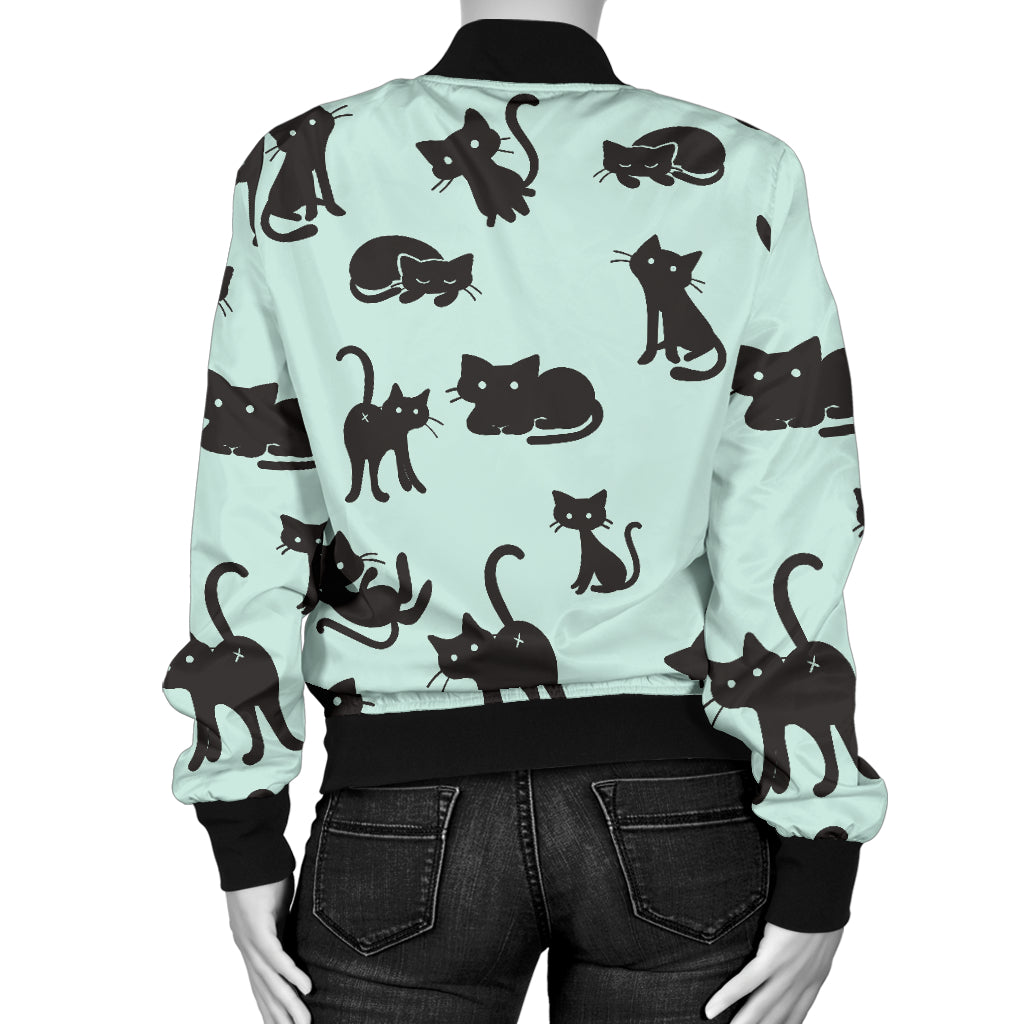 Black Cat Pattern Print Design 04 Women's Bomber Jacket