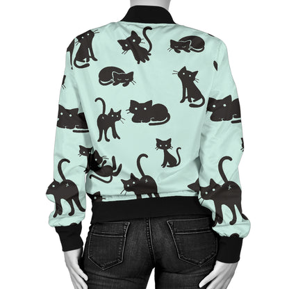 Black Cat Pattern Print Design 04 Women's Bomber Jacket