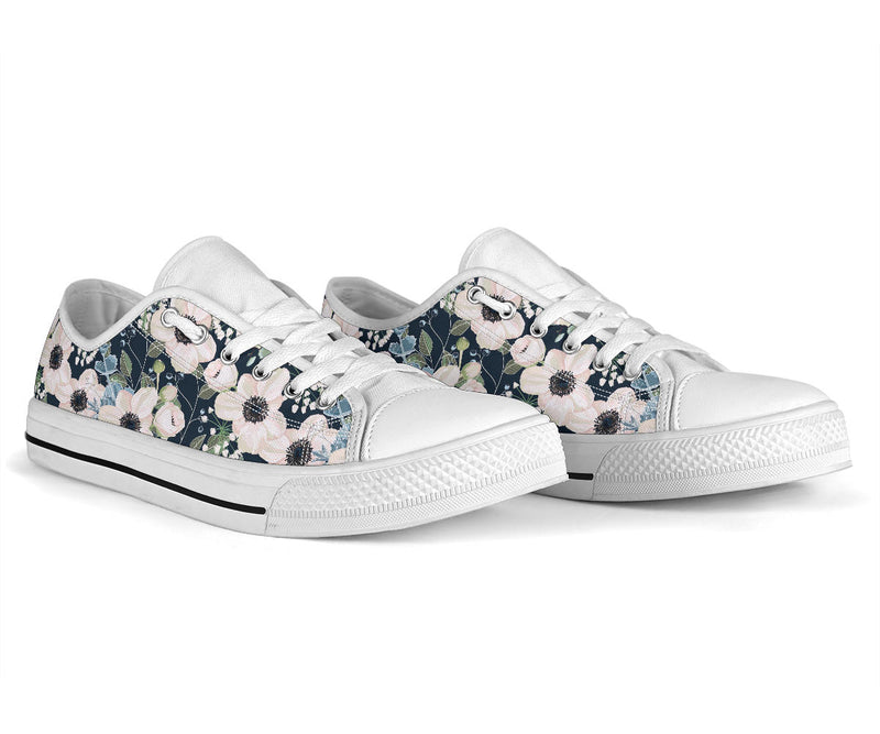 Anemone Pattern Print Design AM02 White Bottom Low Top Shoes