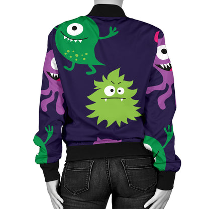 Monster Cartoon Pattern Print Design 02 Women's Bomber Jacket