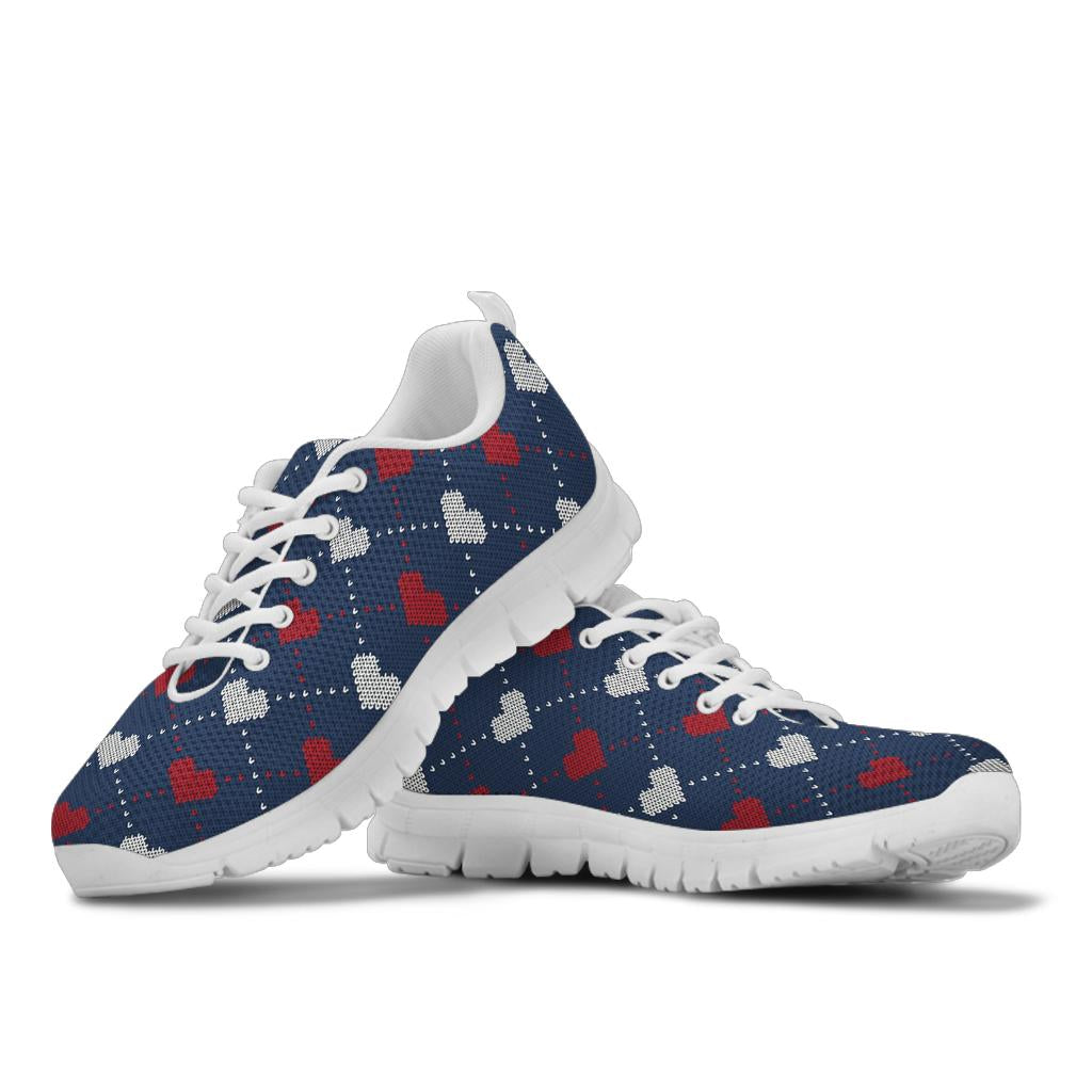 Heart Knit Pattern Print Design HE05 Sneakers White Bottom Shoes