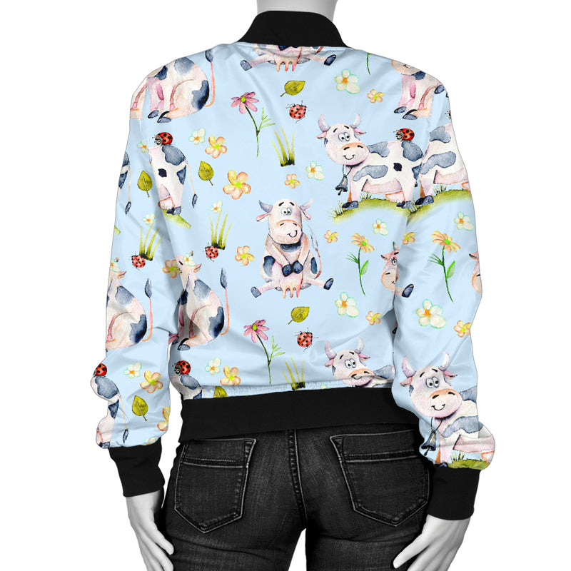 Cow Happy Pattern Print Design 05 Women's Bomber Jacket