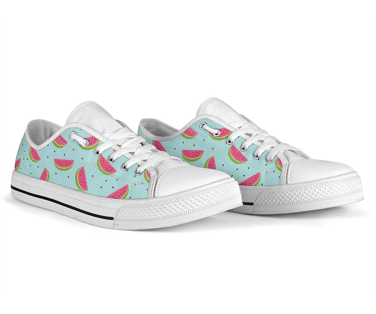 Watermelon Pattern Print Design WM06 White Bottom Low Top Shoes