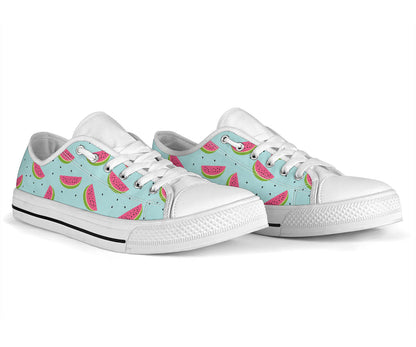 Watermelon Pattern Print Design WM06 White Bottom Low Top Shoes