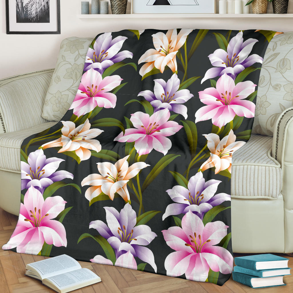 Lily Pattern Print Design LY01 Fleece Blanket