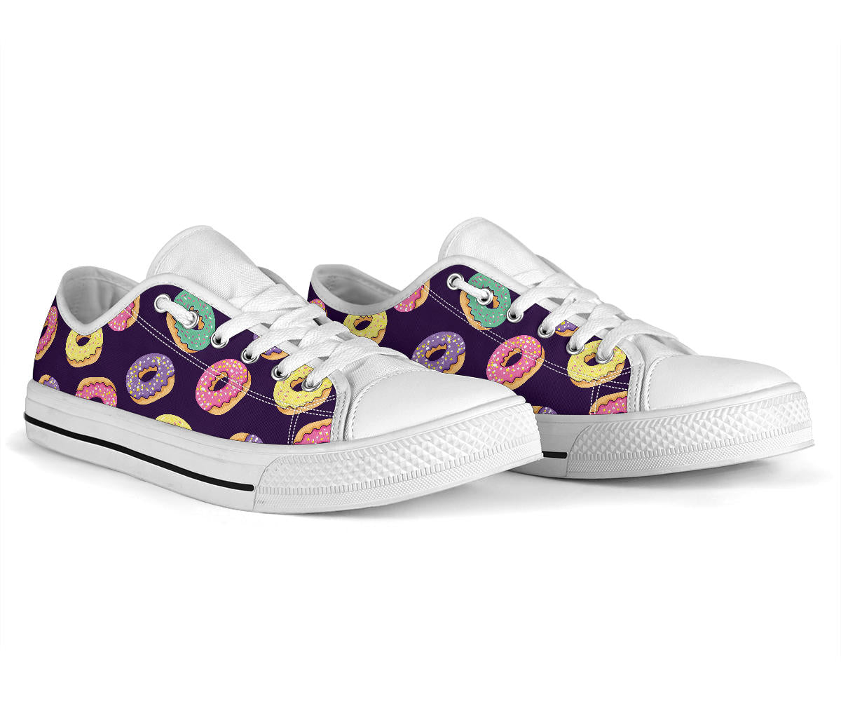 Donut Pattern Print Design DN08 White Bottom Low Top Shoes