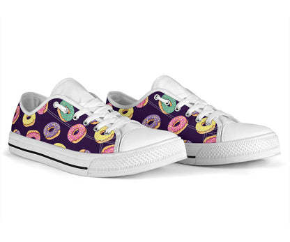 Donut Pattern Print Design DN08 White Bottom Low Top Shoes