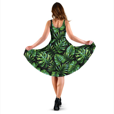 Palm Leaves Pattern Print Design PL013 Midi Dress