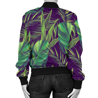 Palm Leaves Pattern Print Design PL03 Women Bomber Jacket