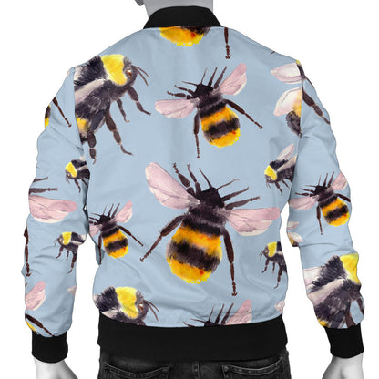 Bee Pattern Print Design BEE08 Men Bomber Jacket