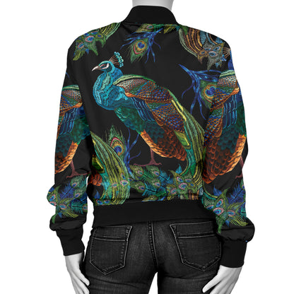Peacock Pattern Print Design A04 Women's Bomber Jacket