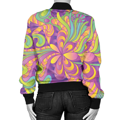 Psychedelic Mushroom Pattern Print Design A05 Women's Bomber Jacket