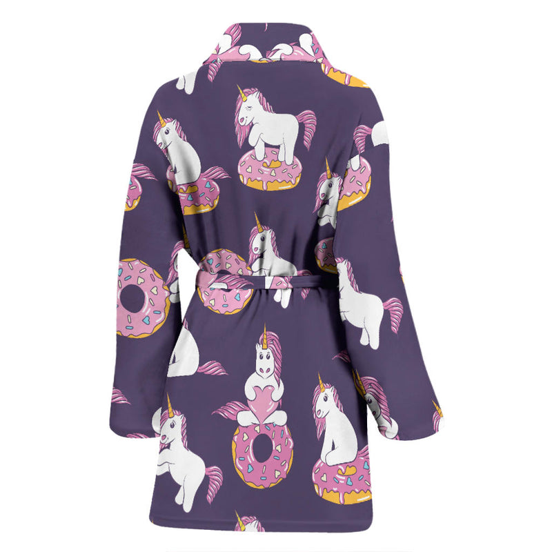 Donut Unicorn Pattern Print Design DN011 Women Bathrobe