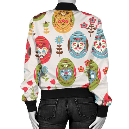 Easter Eggs Pattern Print Design RB011 Women Bomber Jacket