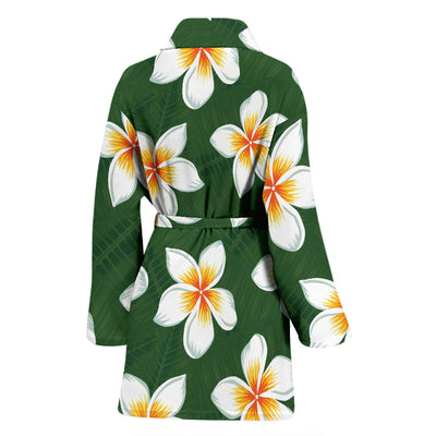 White Plumeria Pattern Print Design PM020 Women Bathrobe