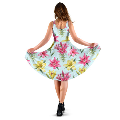 Lily Pattern Print Design LY010 Midi Dress