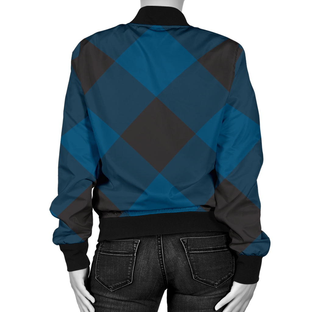 Plaid Blue Pattern Print Design A04 Women's Bomber Jacket