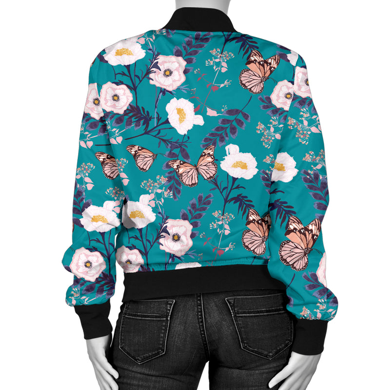 Butterfly Pattern Print Design 012 Women's Bomber Jacket