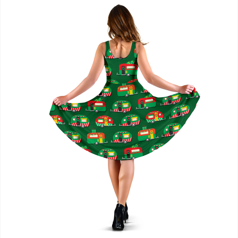 Camper Camping Christmas Themed Print Midi Dress