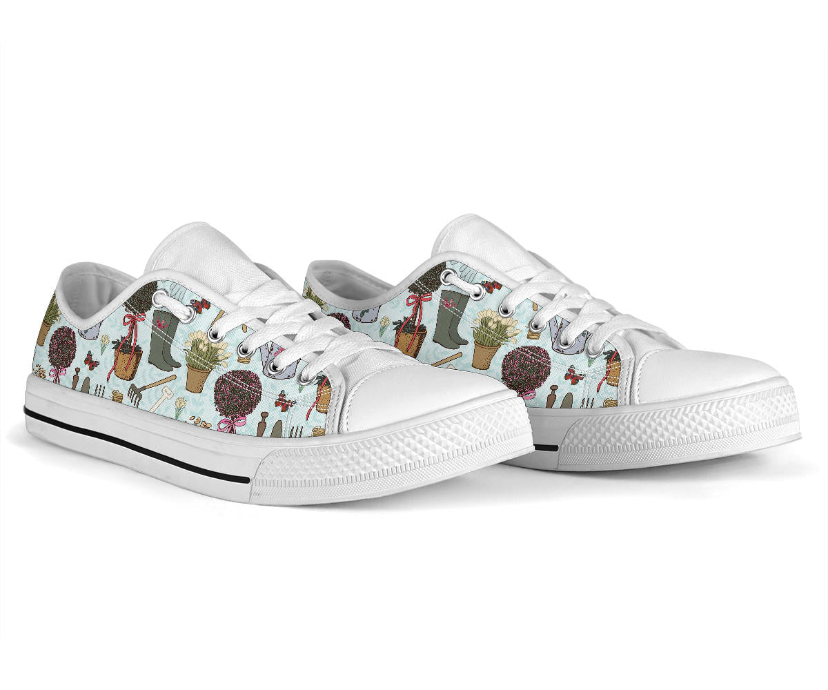 Gardening Pattern Print Design G01 White Bottom Low Top Shoes