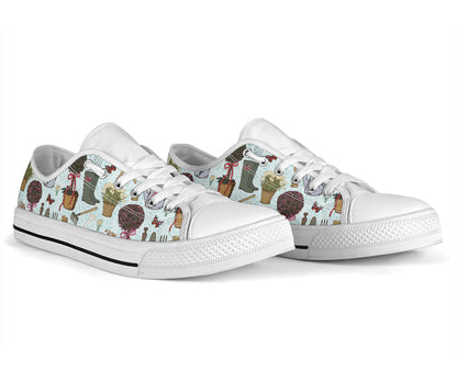 Gardening Pattern Print Design G01 White Bottom Low Top Shoes