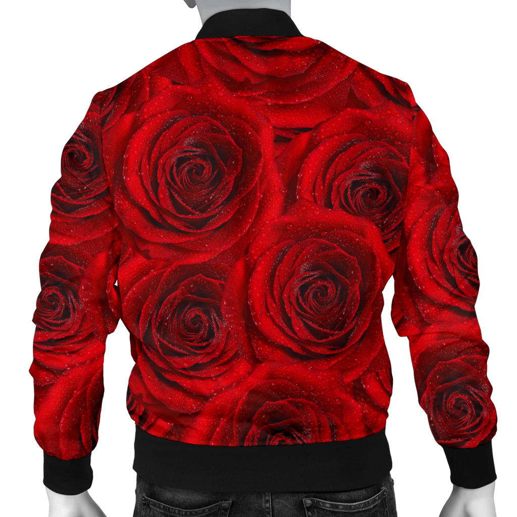 Rose Red Pattern Print Design RO04 Men Bomber Jacket