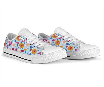 Morning Glory Pattern Print Design MG06 White Bottom Low Top Shoes