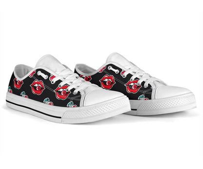 Cherry Pattern Print Design CH04 White Bottom Low Top Shoes