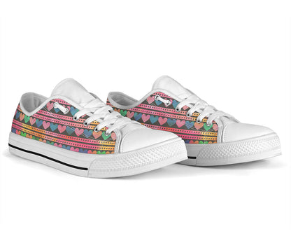 Heart Pattern Print Design HE010 White Bottom Low Top Shoes