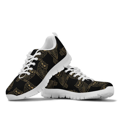 Gold Owl Pattern Sneakers White Bottom Shoes