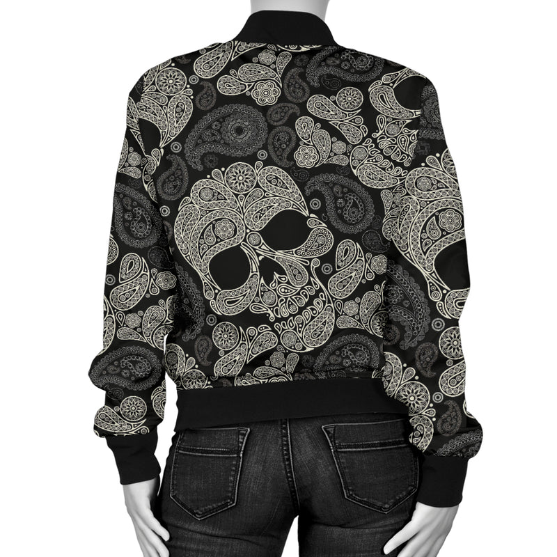 Paisley Skull Pattern Print Design A01 Women's Bomber Jacket